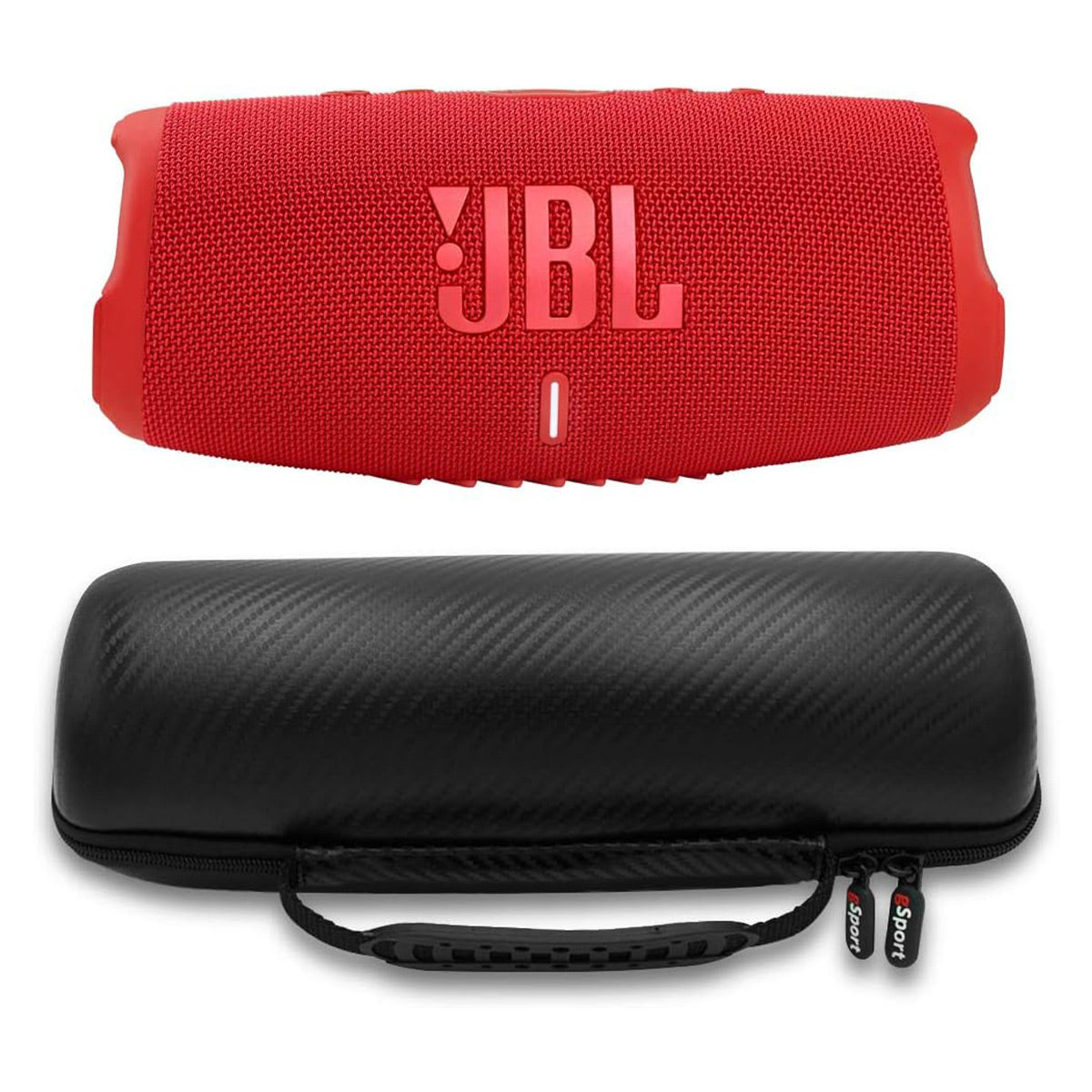 JBL Charge 5 Waterproof Portable Bluetooth Speaker with gSport Carbon Fiber Case (Red)