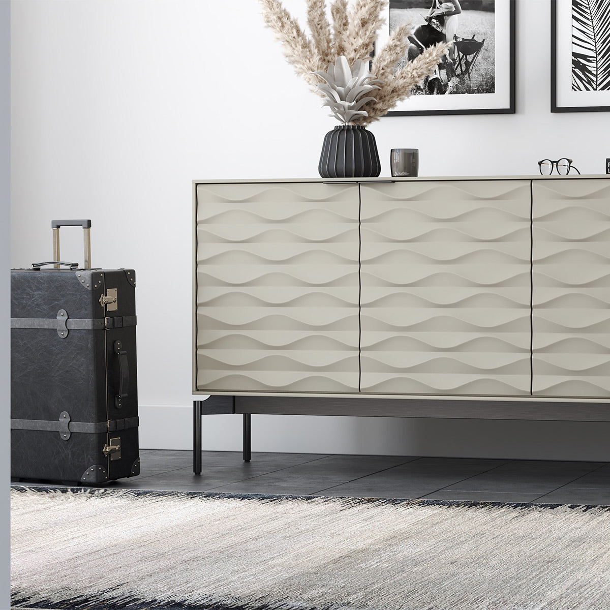 BDI Ripple 7629 4-Door Storage Credenza (Stone with Carbon Base)