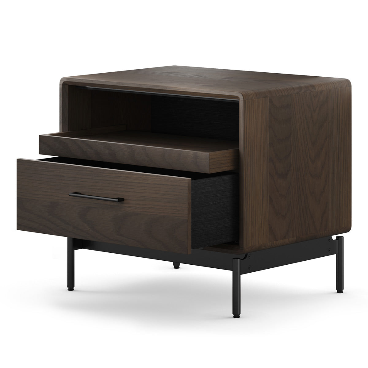 BDI LINQ 9182 28&rdquo; Nightstand with Sliding Shelves and Integrated Power Station (Toasted Oak)