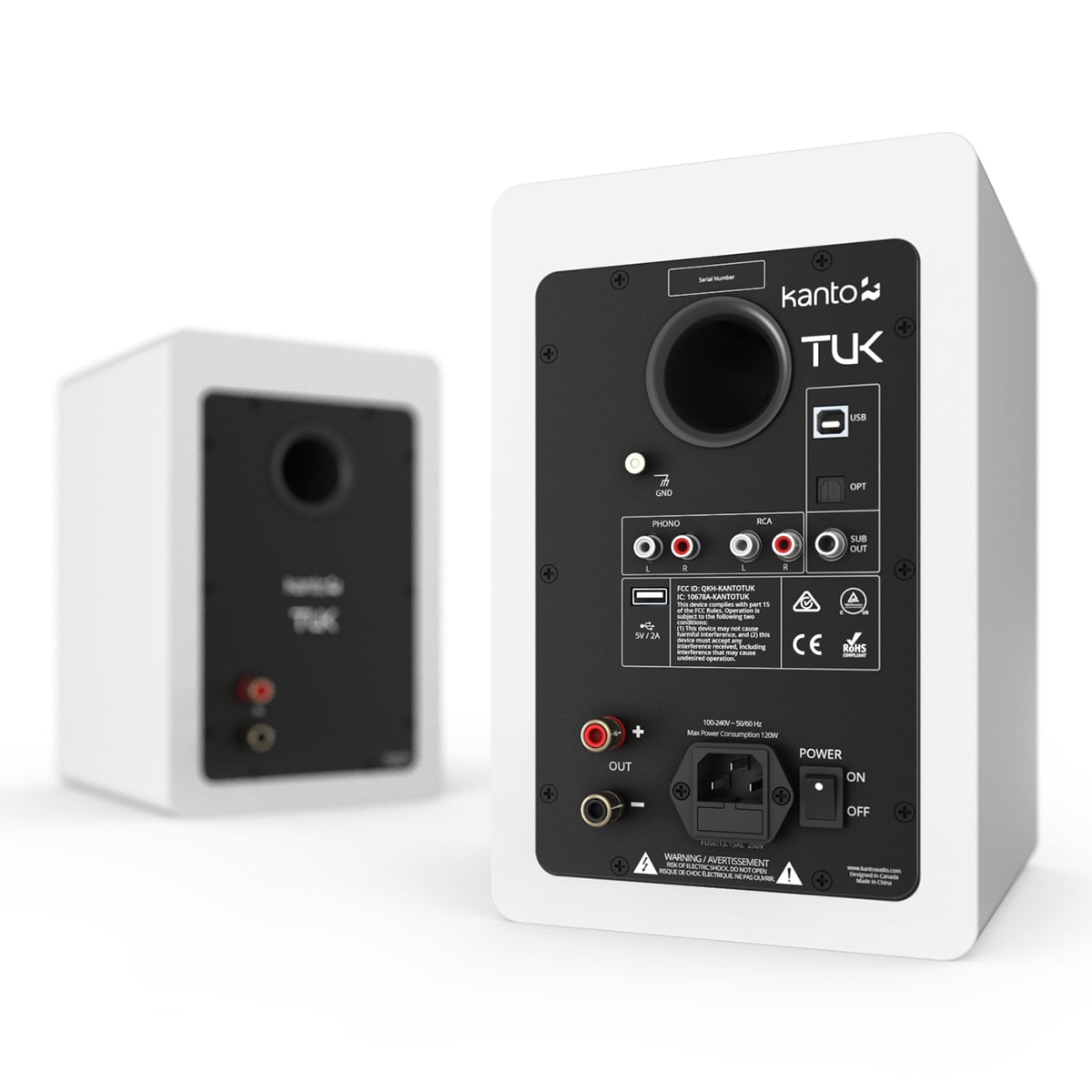 Kanto TUK Premium Powered Bookshelf Speakers with Headphone Out, USB DAC, Dedicated Phono Pre-amp, & Bluetooth - Pair (Matte White)