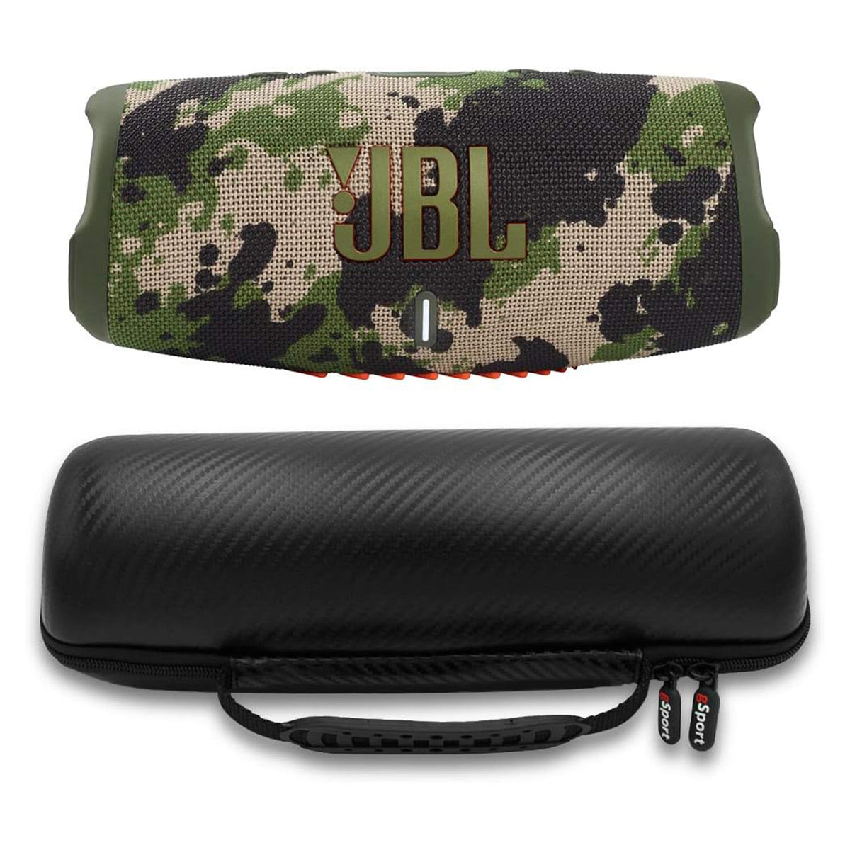 JBL Charge 5 Waterproof Portable Bluetooth Speaker Bundle with gSport Carbon Fiber Case (Camo)