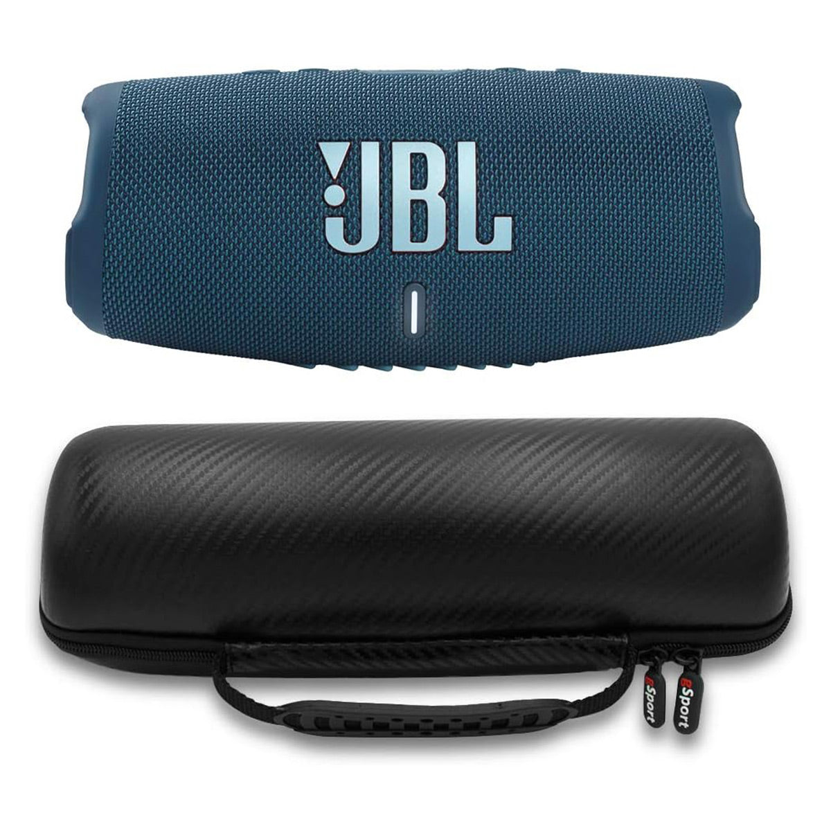 JBL Charge 5 Waterproof Portable Bluetooth Speaker with gSport Carbon Fiber Case (Blue)