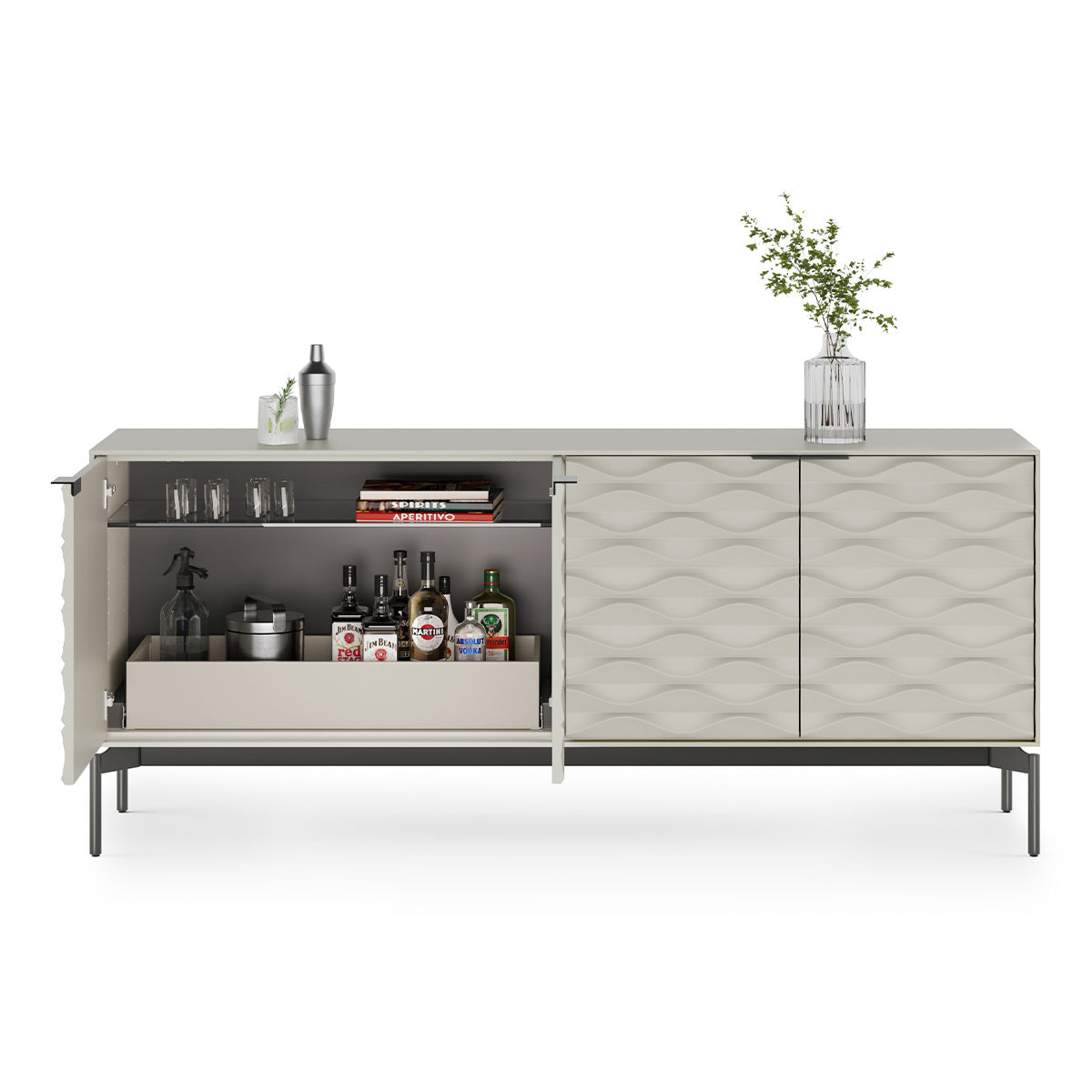 BDI Ripple 7629 4-Door Storage Credenza (Stone with Carbon Base)