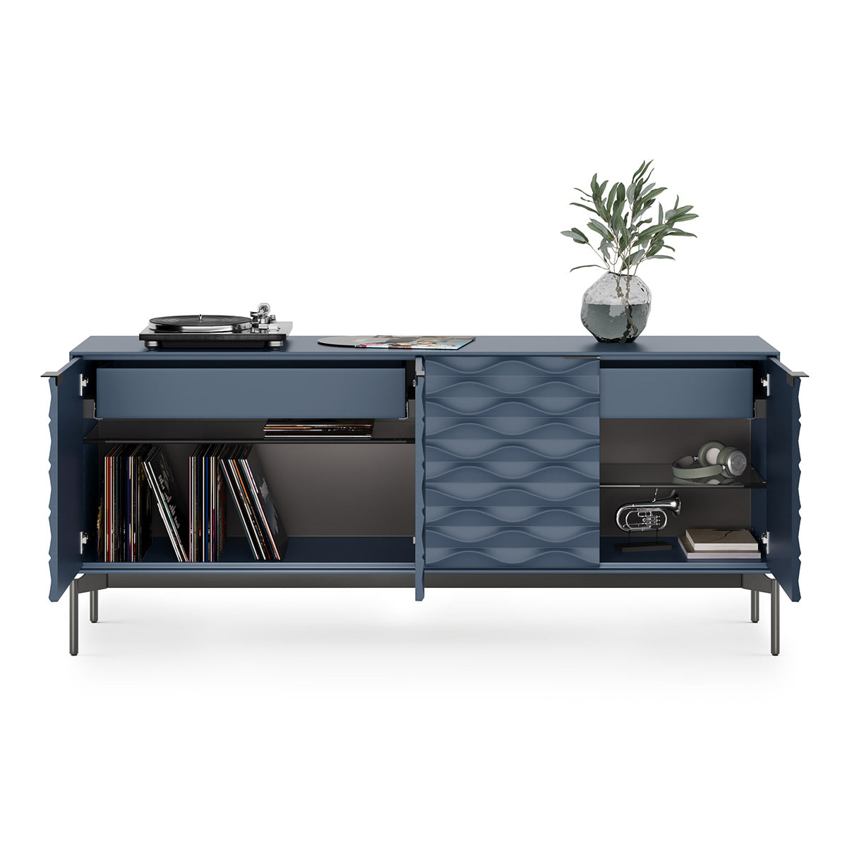 BDI Ripple 7629 4-Door Storage Credenza (Ocean with Carbon Base)