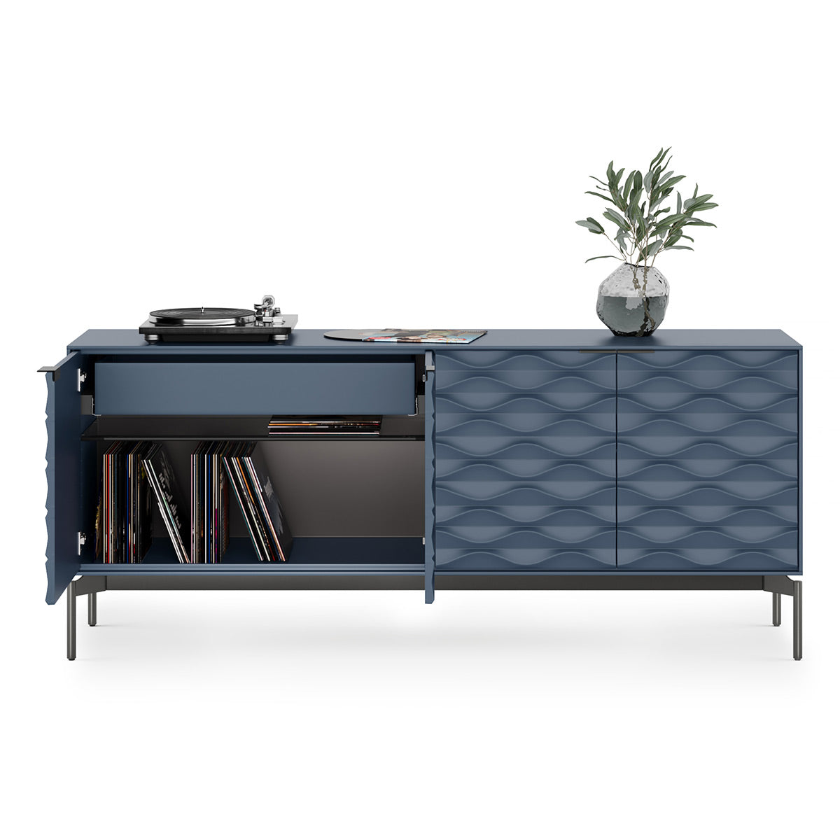 BDI Ripple 7629 4-Door Storage Credenza (Ocean with Carbon Base)