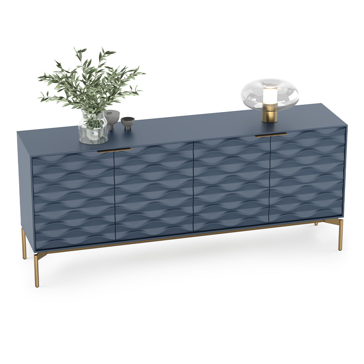 BDI Ripple 7629 4-Door Storage Credenza (Ocean with Brass Base)