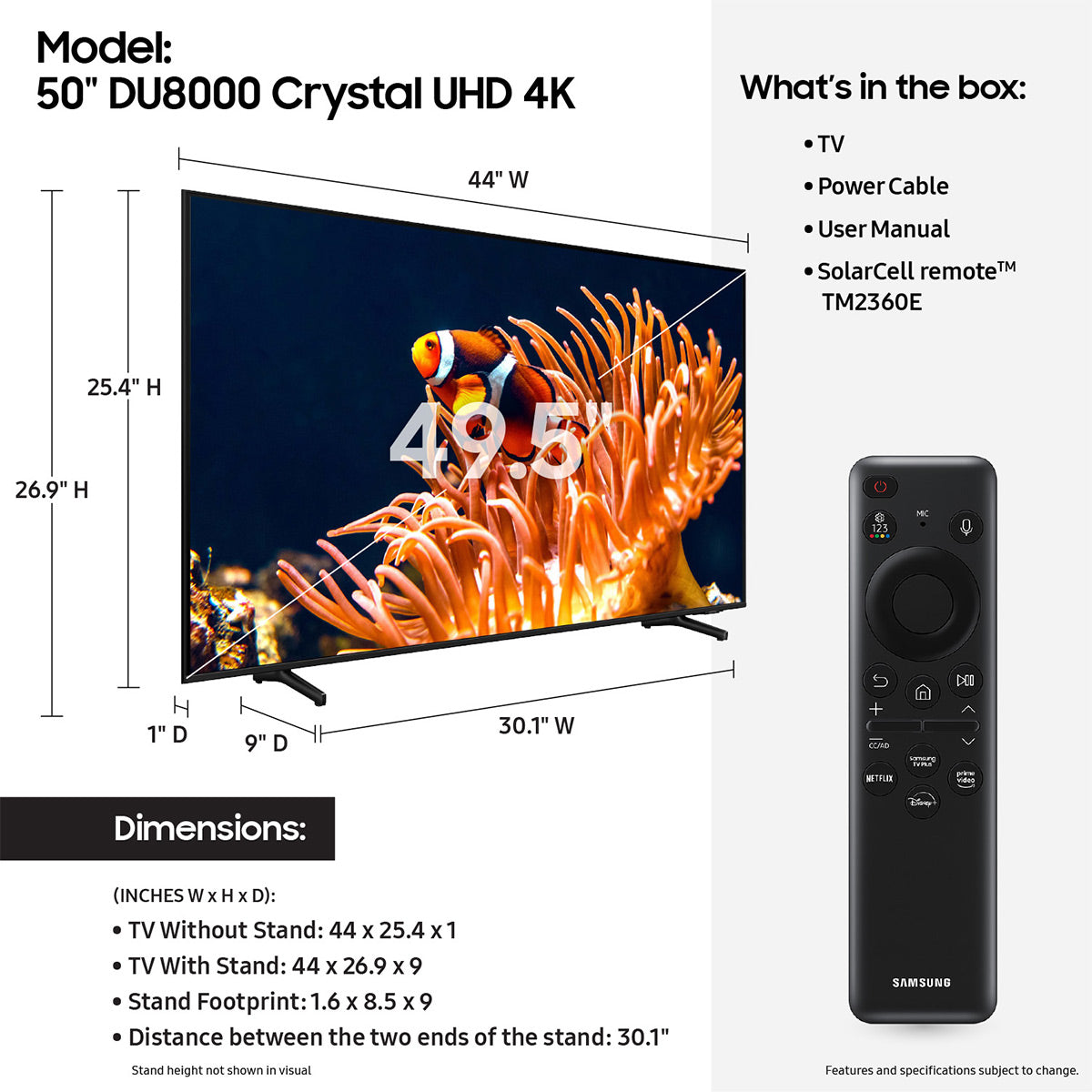Samsung DU8000 50" Crystal UHD Smart TV (2024)