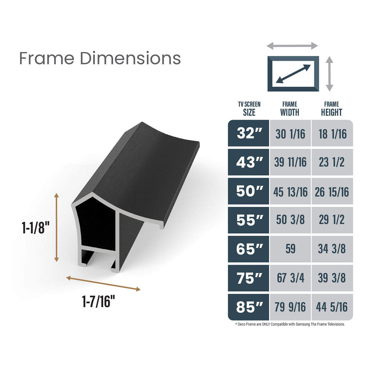 Deco TV Frames 85" Alloy Prismatic Frame for Samsung The Frame TV 2021-2024 (Anodized Black)