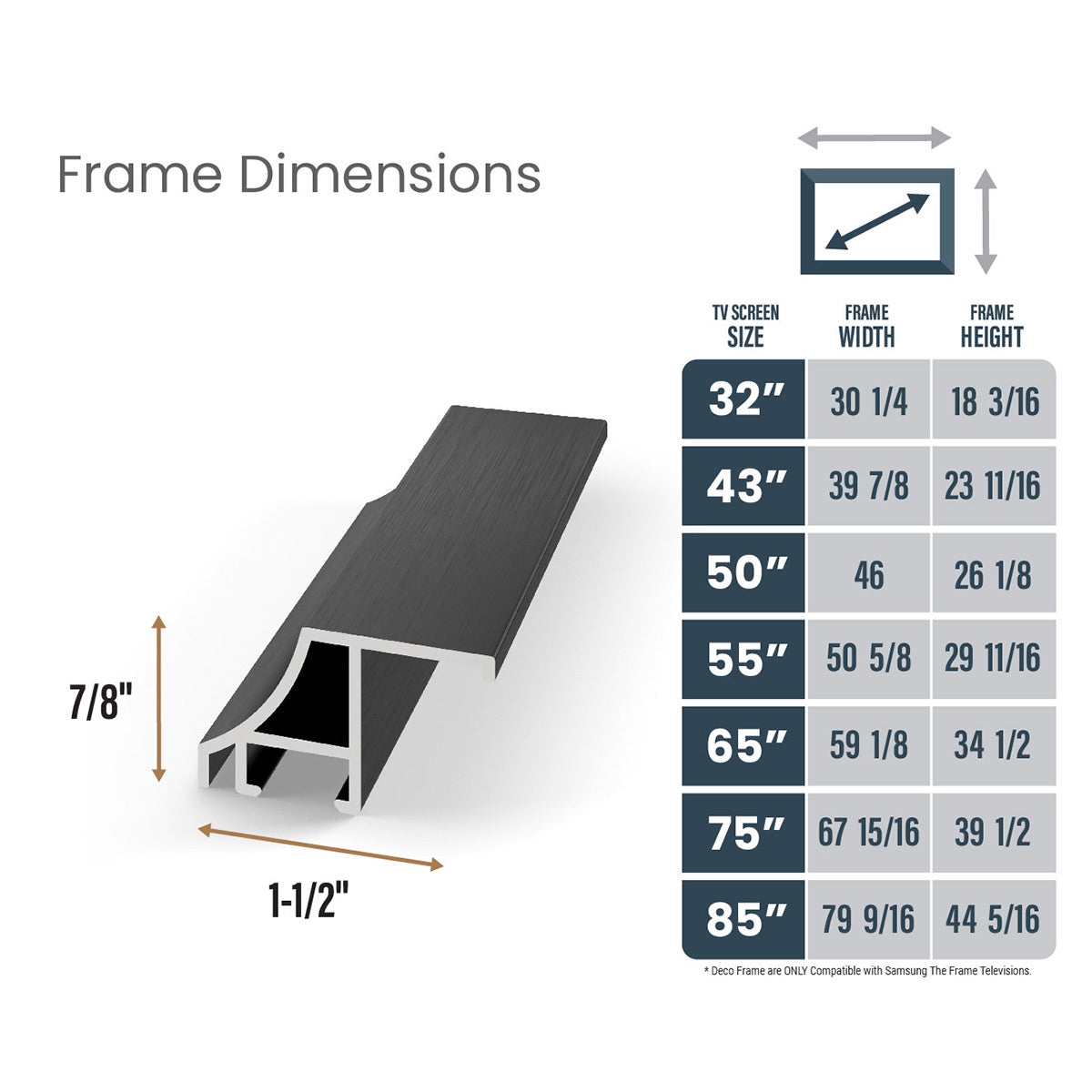 Deco TV Frames 85" Customizable Alloy Scoop Frame for Samsung The Frame TV 2021-2024 (Anodized Black)