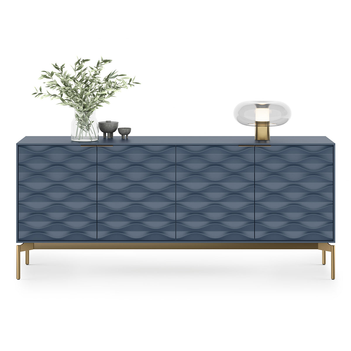 BDI Ripple 7629 4-Door Storage Credenza (Ocean with Brass Base)