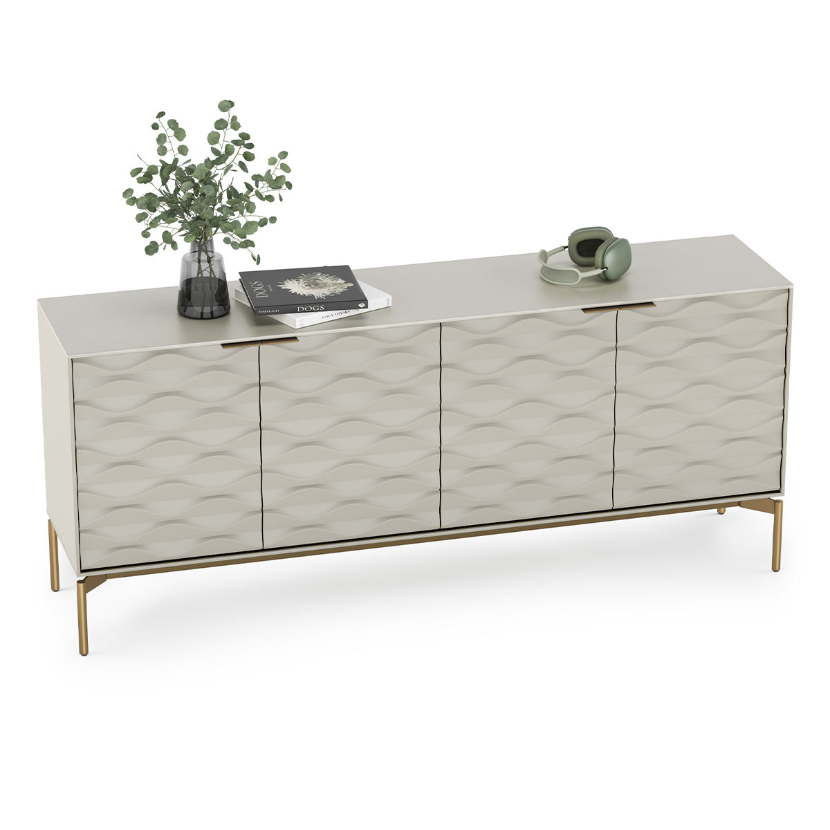 BDI Ripple 7629 4-Door Storage Credenza (Stone with Brass Base)