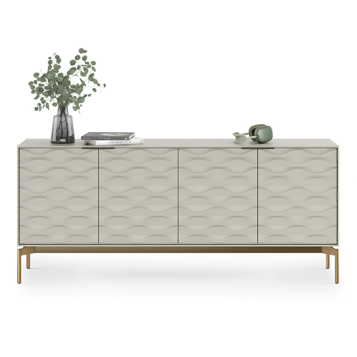 BDI Ripple 7629 4-Door Storage Credenza (Stone with Brass Base)