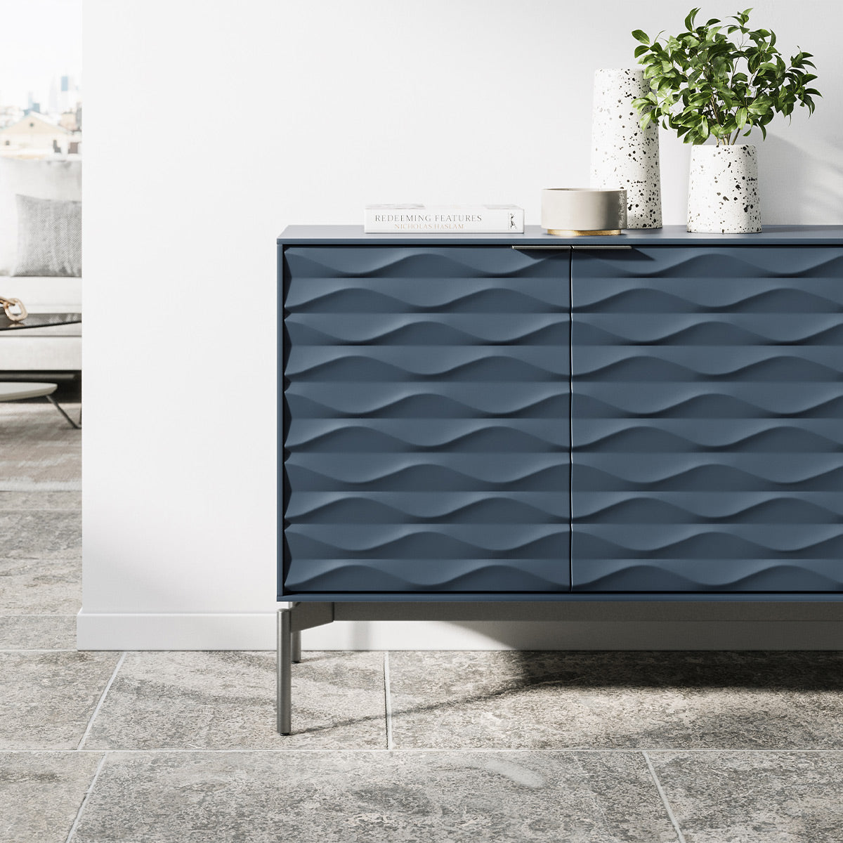 BDI Ripple 7629 4-Door Storage Credenza (Ocean with Carbon Base)