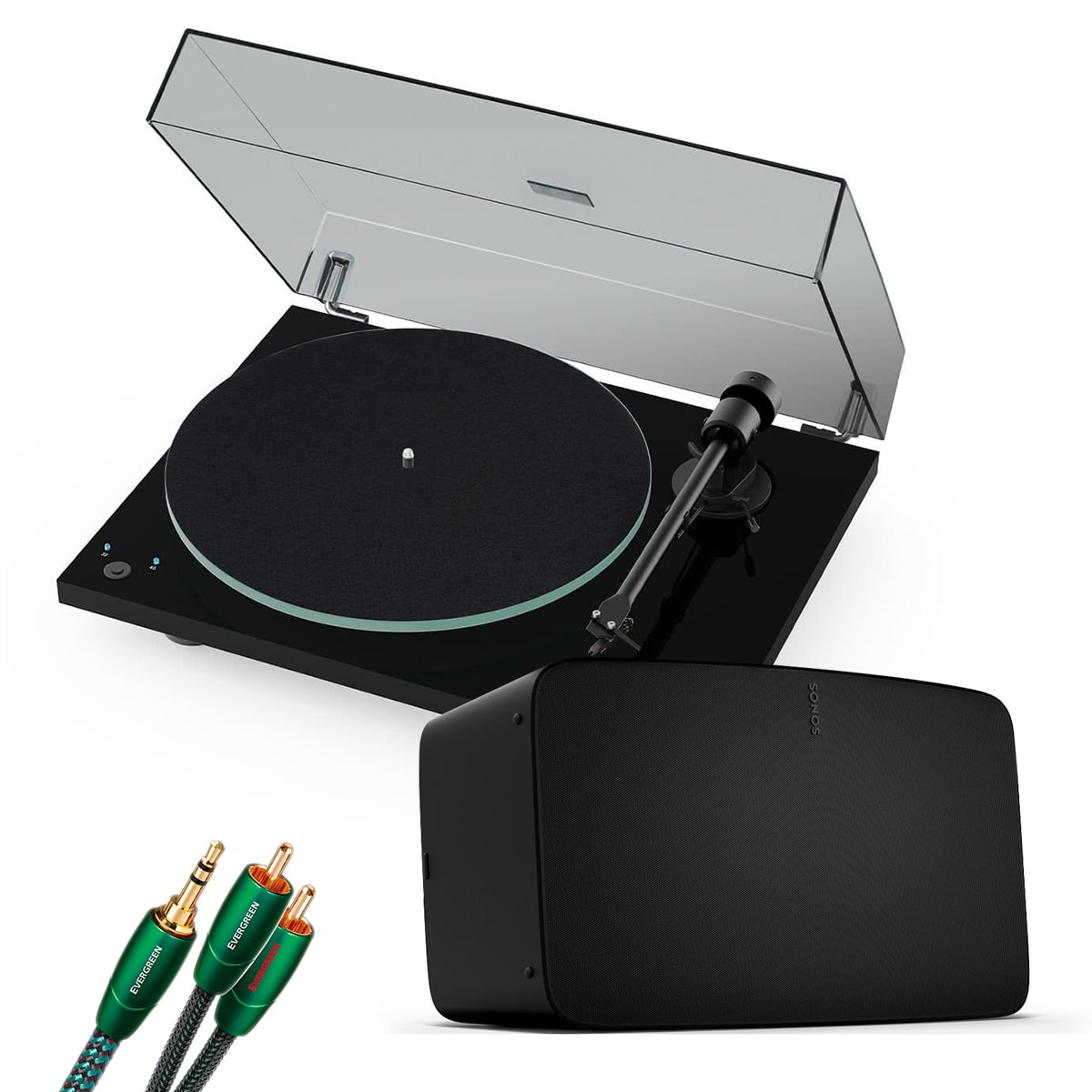 Sonos Vinyl Set with Five Wireless Speaker (Black), Pro-Ject T1 Reference Turntable (Black) and 3.5mm Male to RCA Male Cable