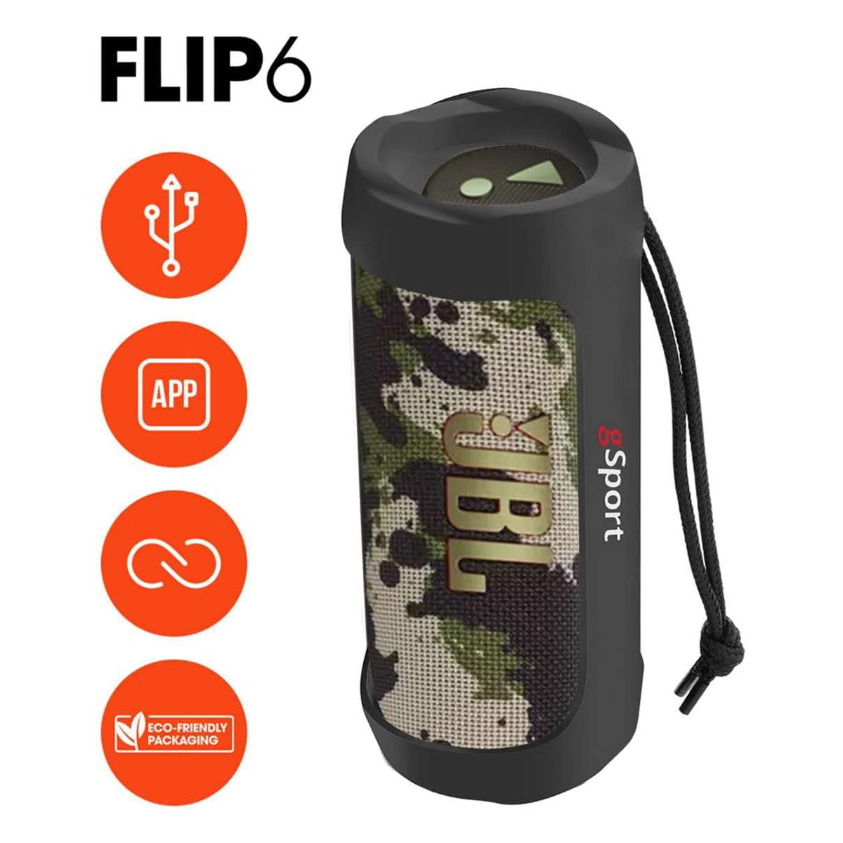 JBL Flip 6 Waterproof Portable Speaker with gSport Silicone Sleeve (Camo)