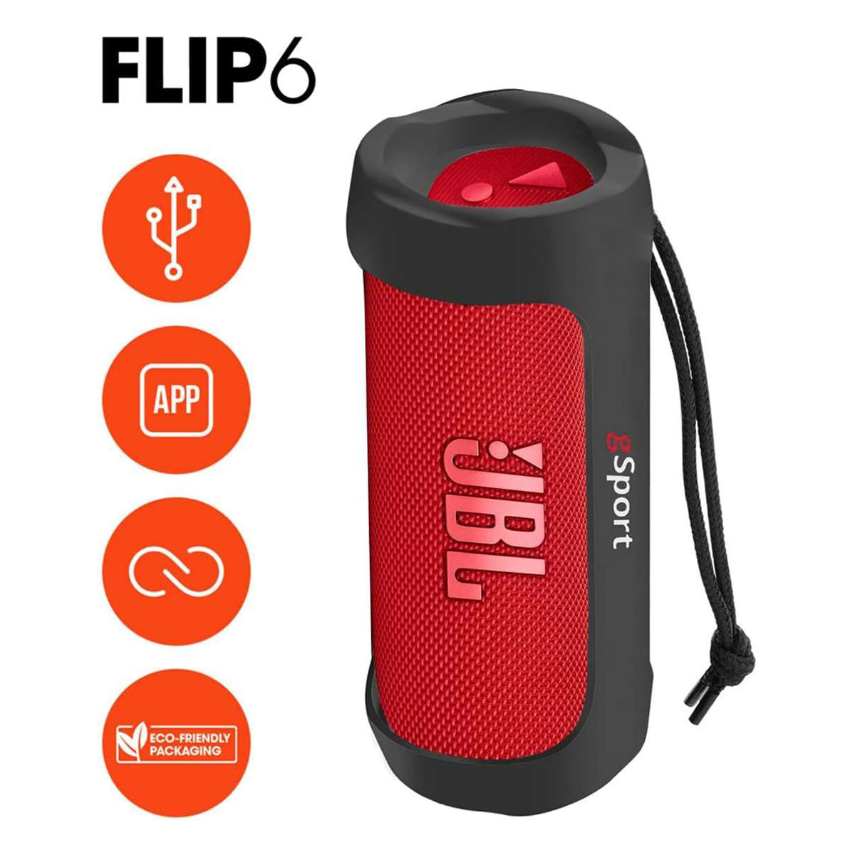 JBL Flip 6 Waterproof Portable Speaker with gSport Silicone Sleeve (Red)