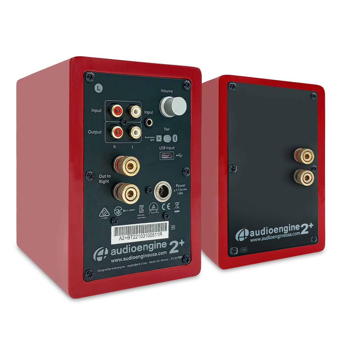 Audioengine A2+ Next Gen Powered Desktop Speakers with Bluetooth - Pair (Red)